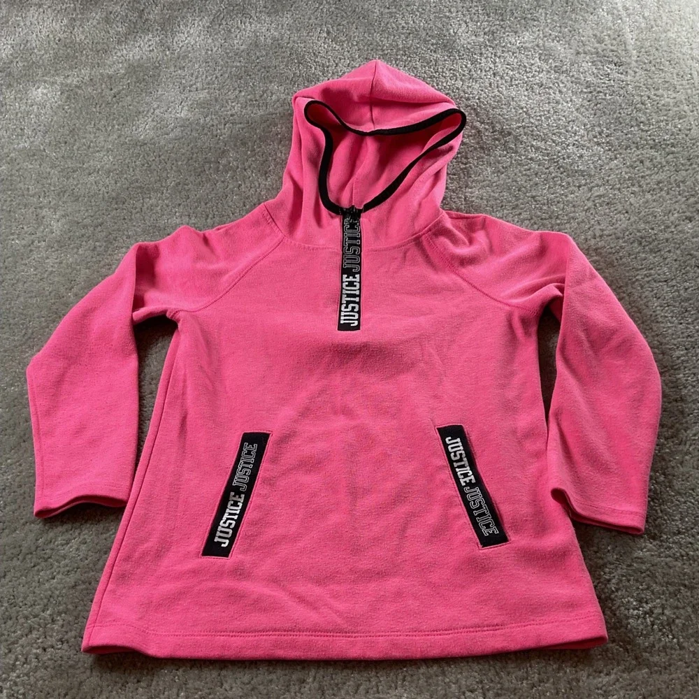 Justice Girls Pink Fleece Hoodie Half Zip Pullover Sweatshirt Size 6